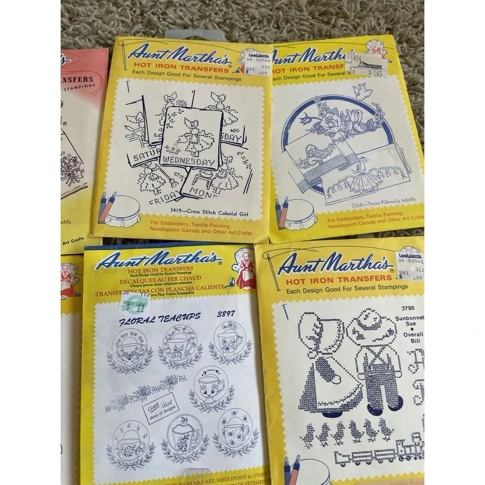 Vintage Lot of 12 Aunt Martha's Hot Iron Transfers for Embroidery